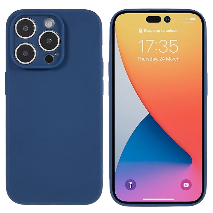 Силиконов Кейс за iPhone 14 Pro Max, Защита на камерите, Тъмносин