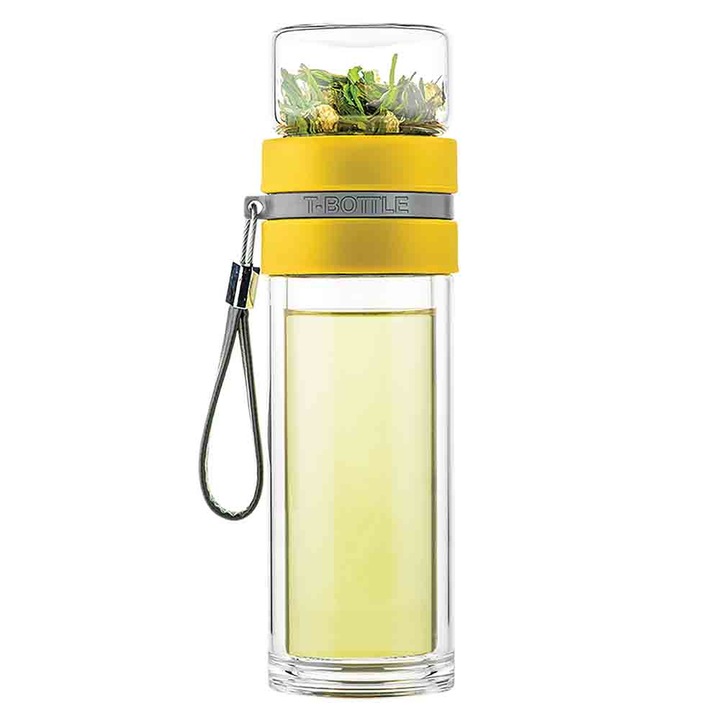 Стъклена бутилка за чай с цедка Style de Vie T-Bottle Honey Yellow, двустенна