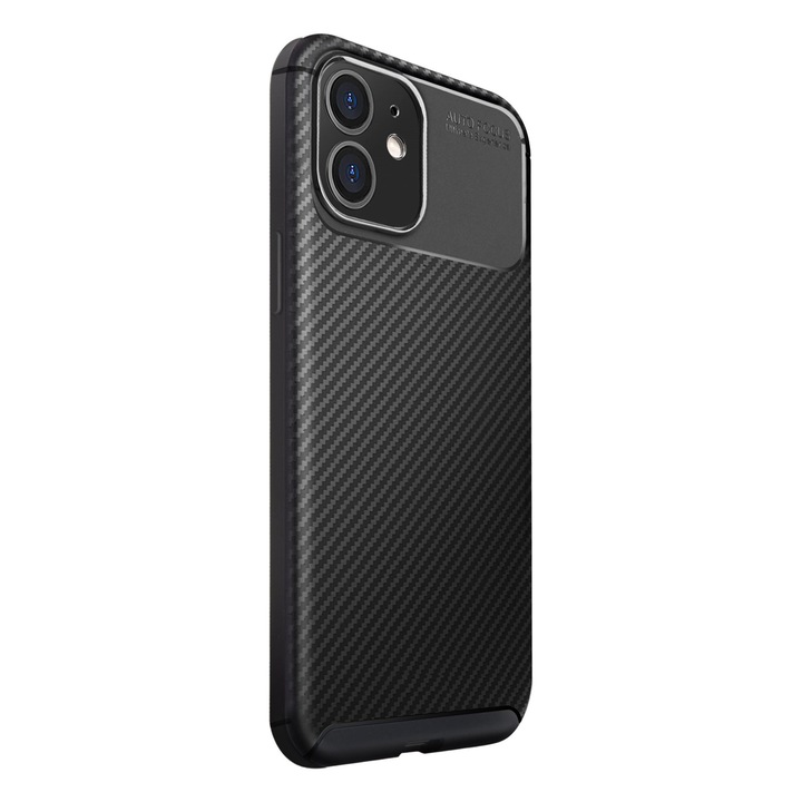 Husa antisoc compatibila cu iPhone 14 Pro Max, stil carbon, slim, Negru, fashion look auto focus, Negru
