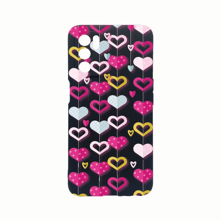 Husa Silicon, Compatibila Cu Oppo A54s, Lovely Hearts, Rezistenta la uzura, Protectie Camera, Negru c-B 185