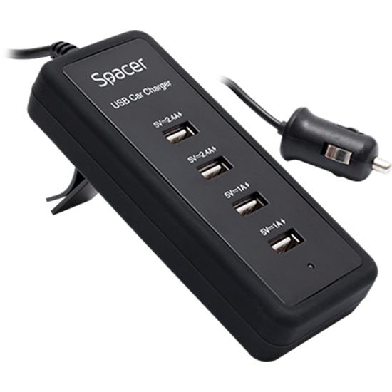 Incarcator auto Spacer, 4xUSB, Black