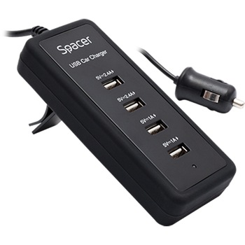 Incarcator auto Spacer, 4xUSB, Black Incarcator auto Spacer, 4xUSB, Black