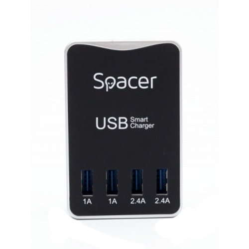 Incarcator priza Spacer, 4xUSB, 2x2.4A, 2x1A, Black