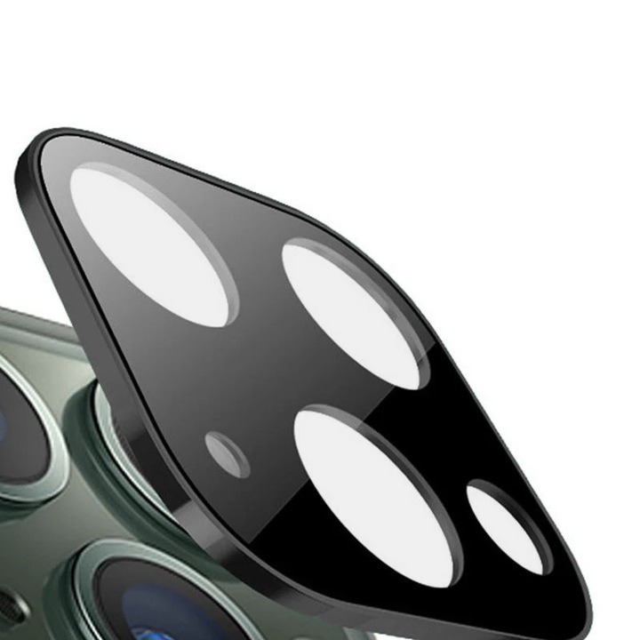 Folie de protectie Camera pentru Apple Iphone 11 Pro, Sticla Metalica Securizata FullHD Ultra Technology, Metal Lens Shield, Anti burst, 9H Handness Glass, Negru