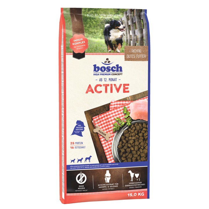 Hrana uscata pentru caini Bosch Adult Active, 15 Kg