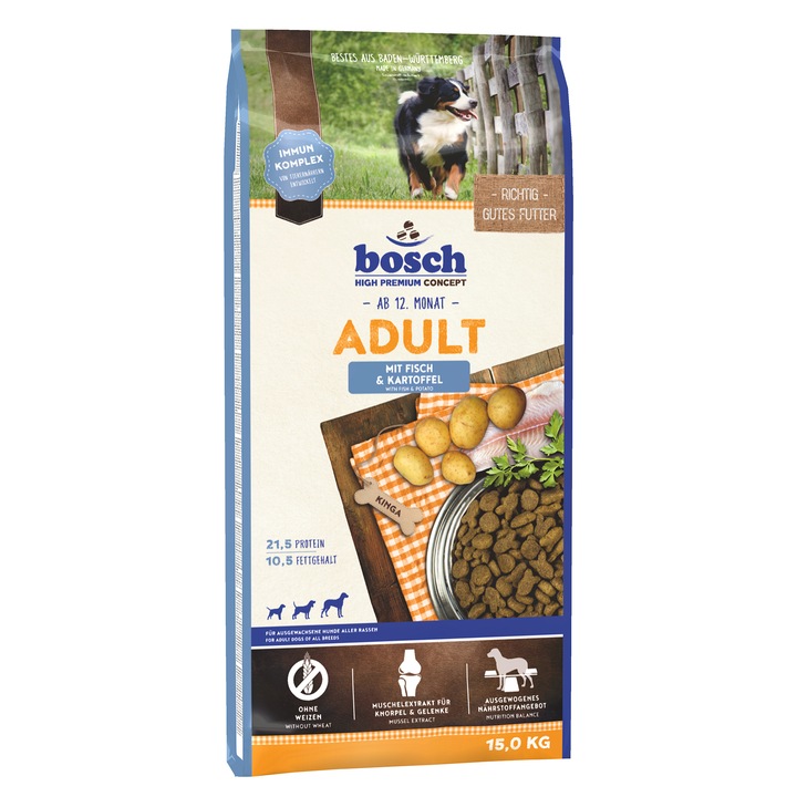 Hrana uscata pentru caini Bosch Adult cu Peste & Cartofi, 15 Kg