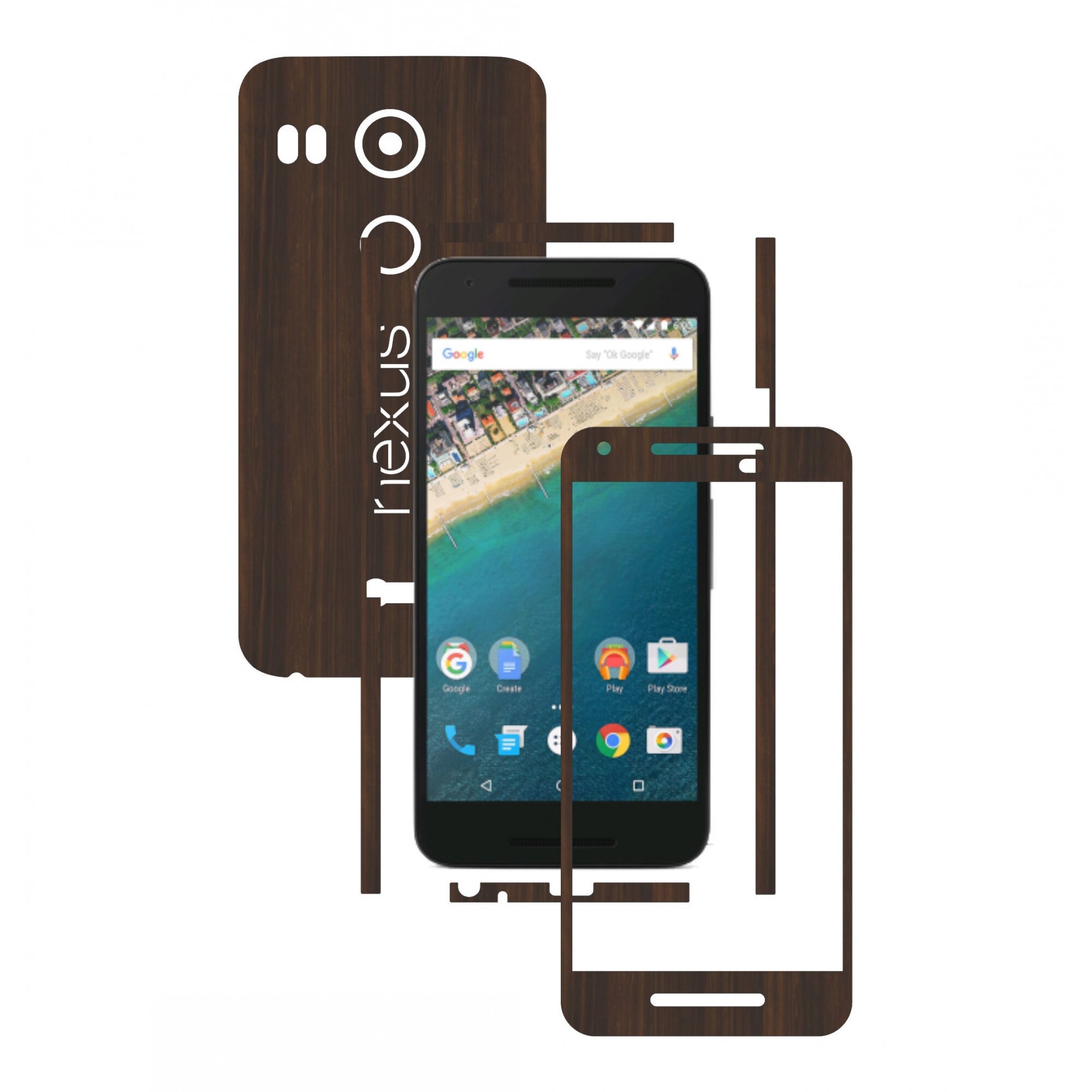 Folie de protectie Full Body Carbon Skinz, Acoperire Totala, Lemn Nuc Inchis pentru LG Google Nexus 5X