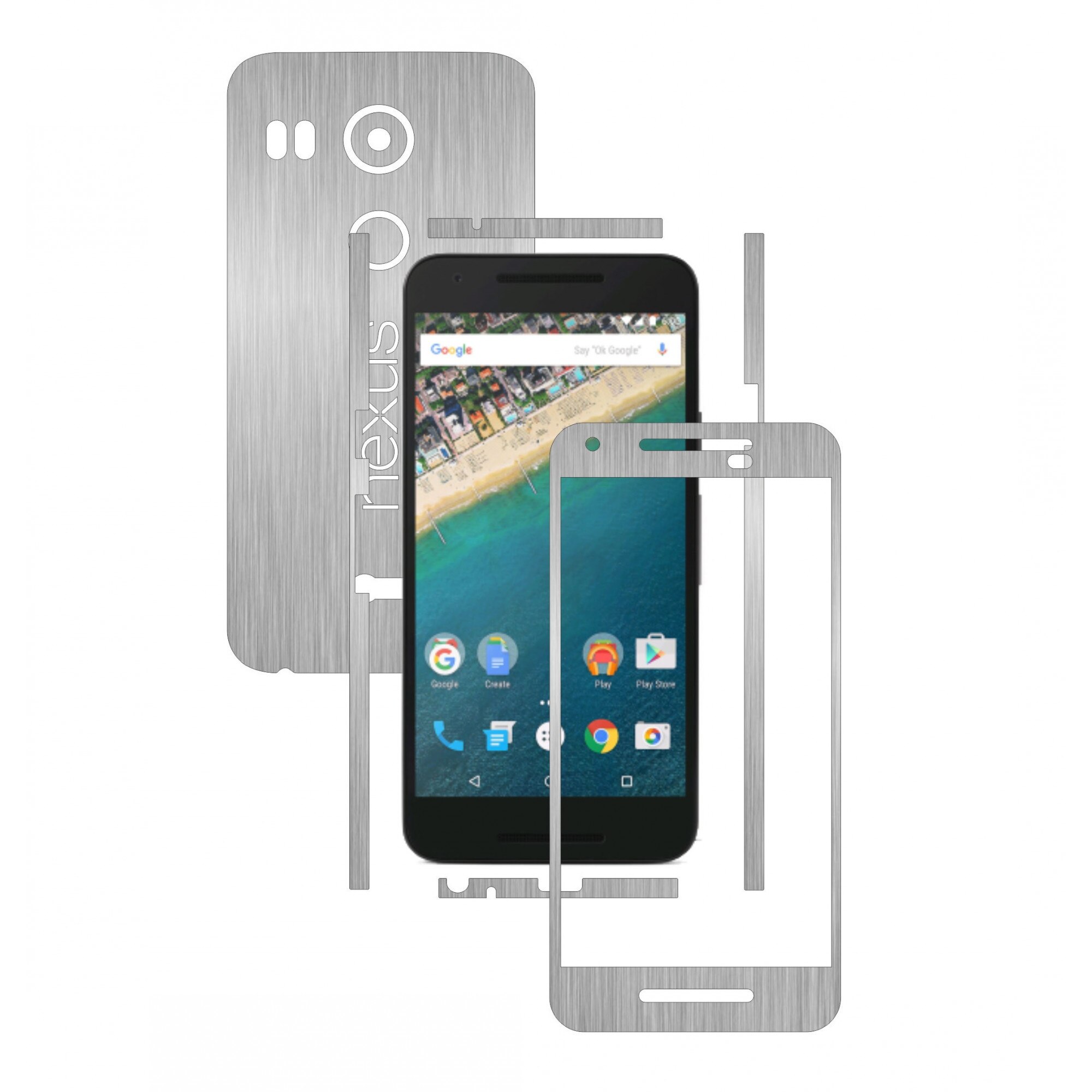 Folie de protectie Full Body Carbon Skinz, Acoperire Totala, Brushed Argintiu pentru LG Google Nexus 5X