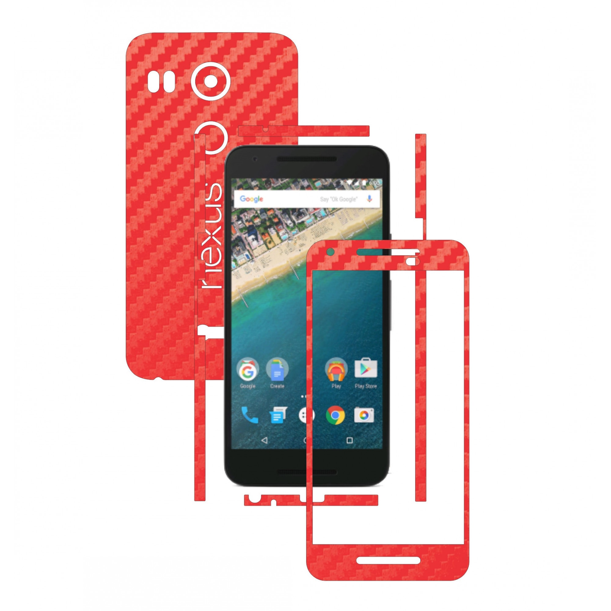 Folie de protectie Full Body Carbon Skinz, Acoperire Totala, Carbon Rosu pentru LG Google Nexus 5X