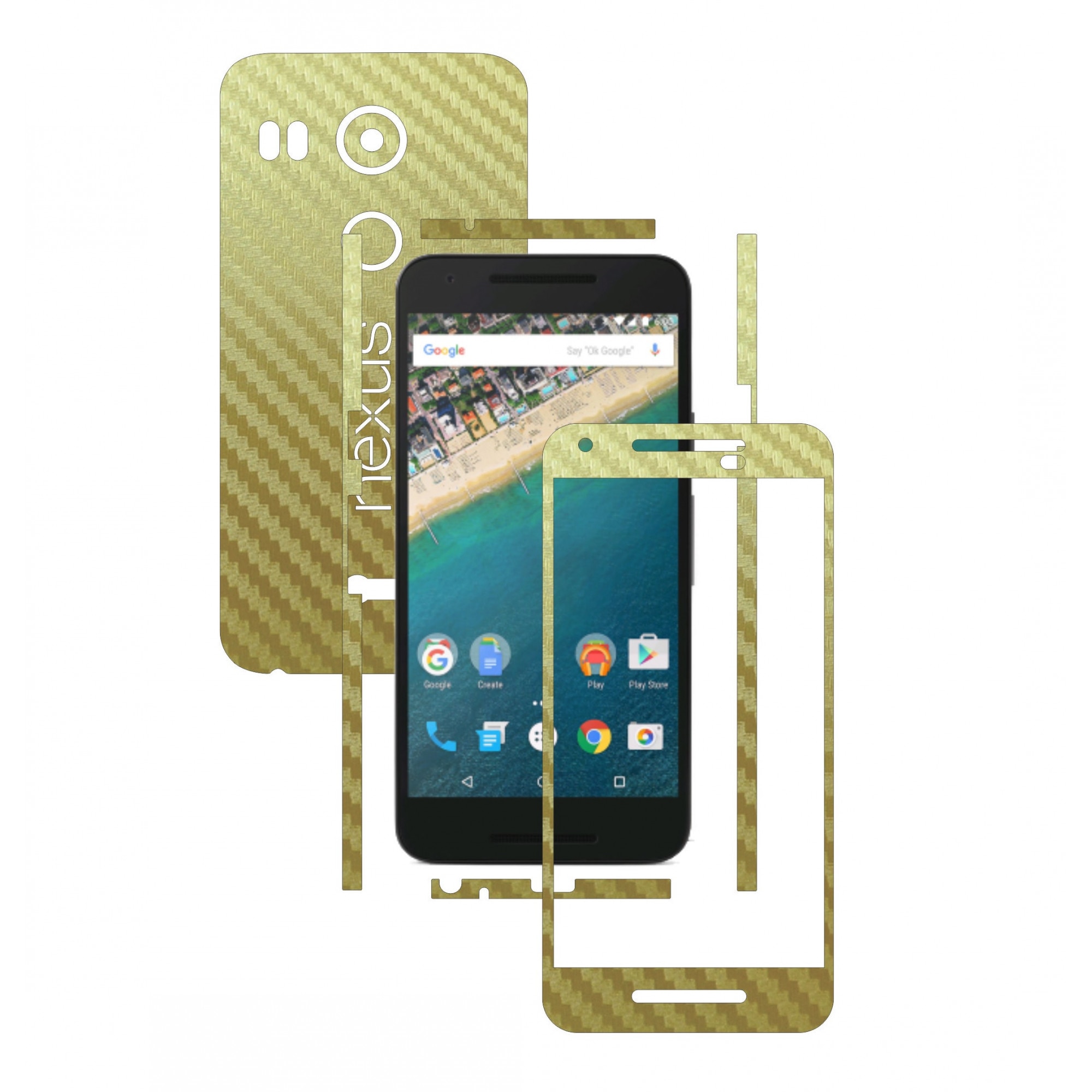 Folie de protectie Full Body Carbon Skinz, Acoperire Totala, Carbon Auriu pentru LG Google Nexus 5X