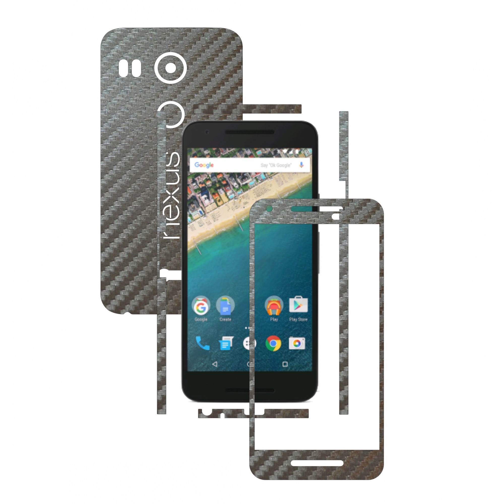 Folie de protectie Full Body Carbon Skinz, Acoperire Totala, Carbon Gri Argintiu pentru LG Google Nexus 5X