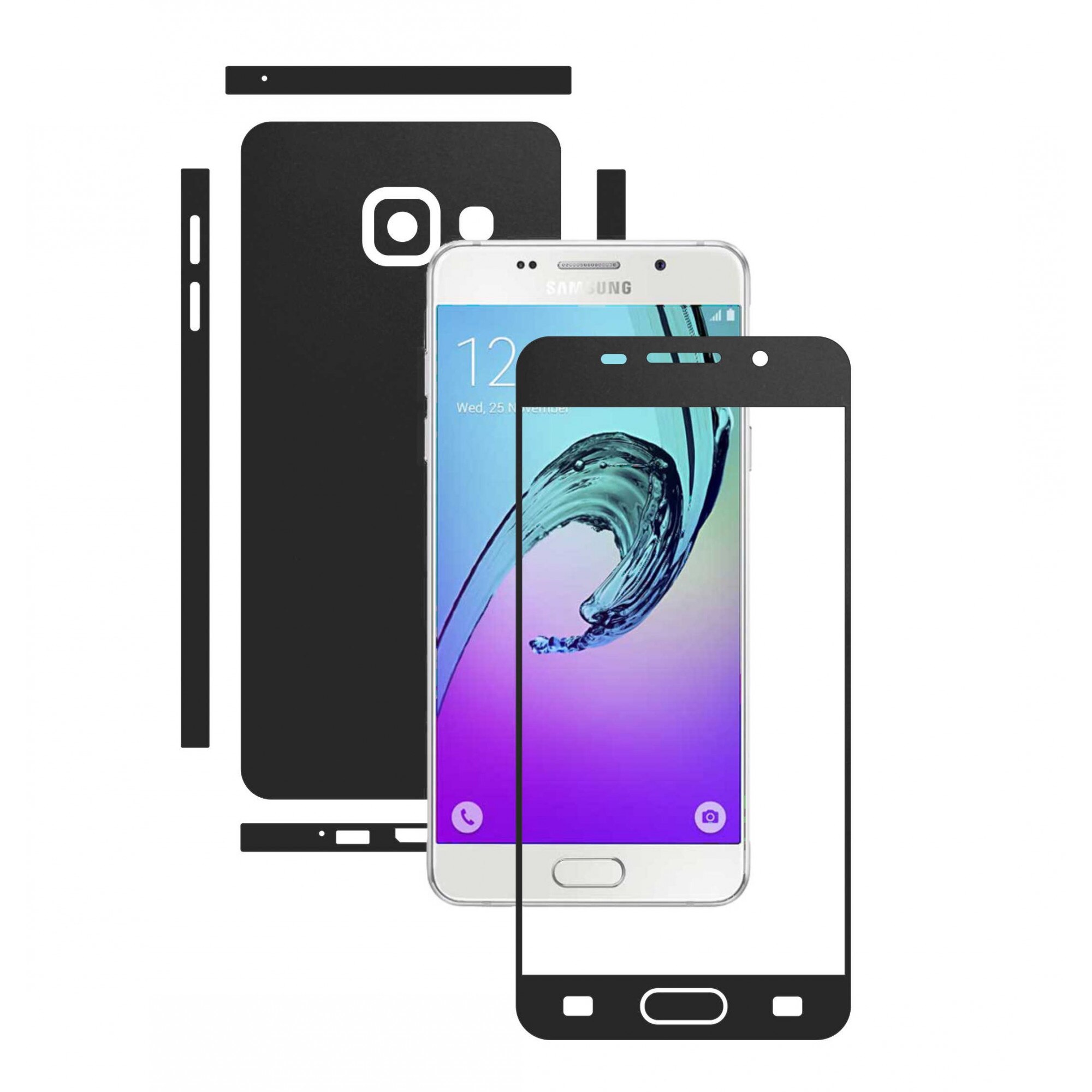 Folie de protectie Full Body Carbon Skinz, Acoperire Totala, Negru Mat pentru Samsung Galaxy A3 2016