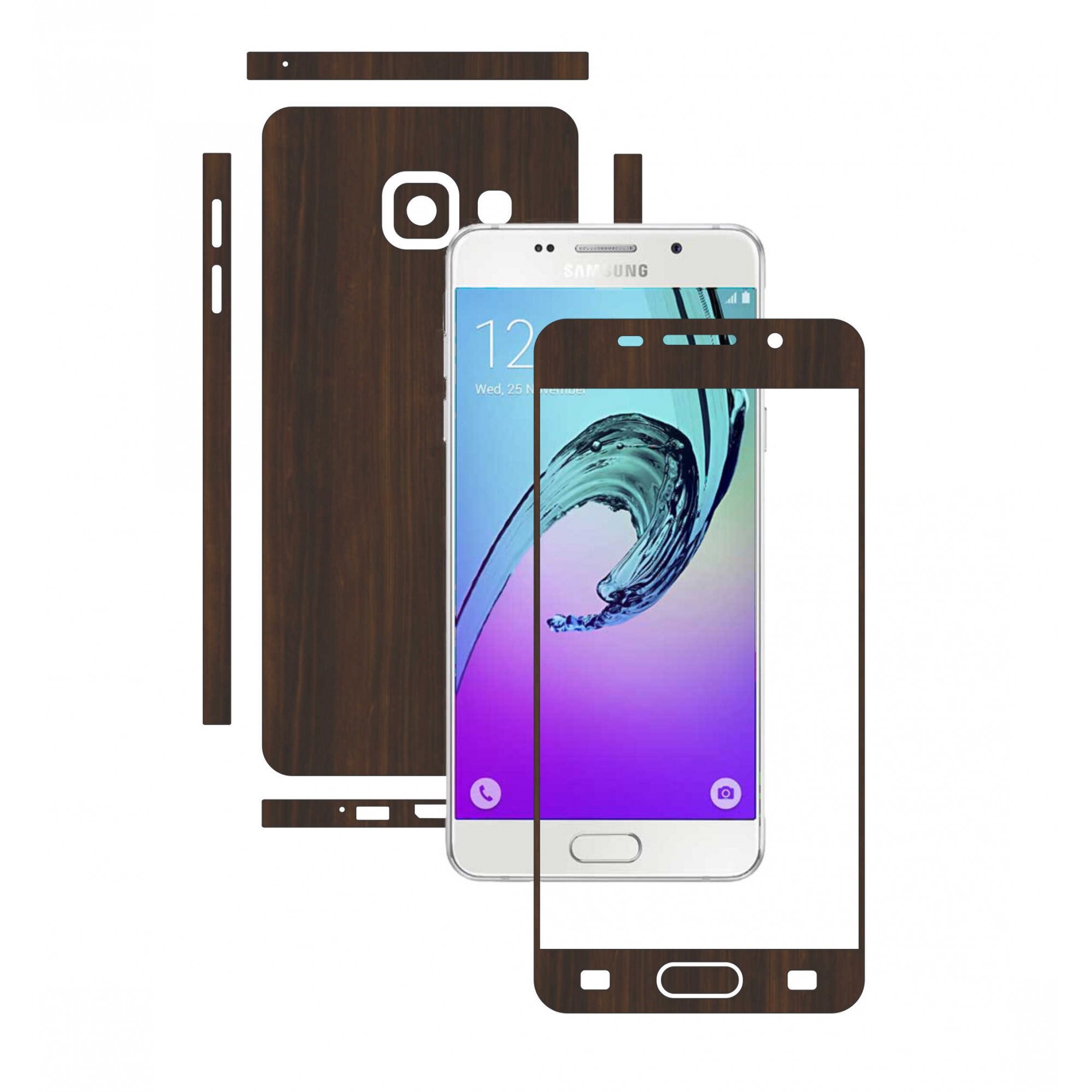 Folie de protectie Full Body Carbon Skinz, Acoperire Totala, Lemn Nuc Inchis pentru Samsung Galaxy A3 2016