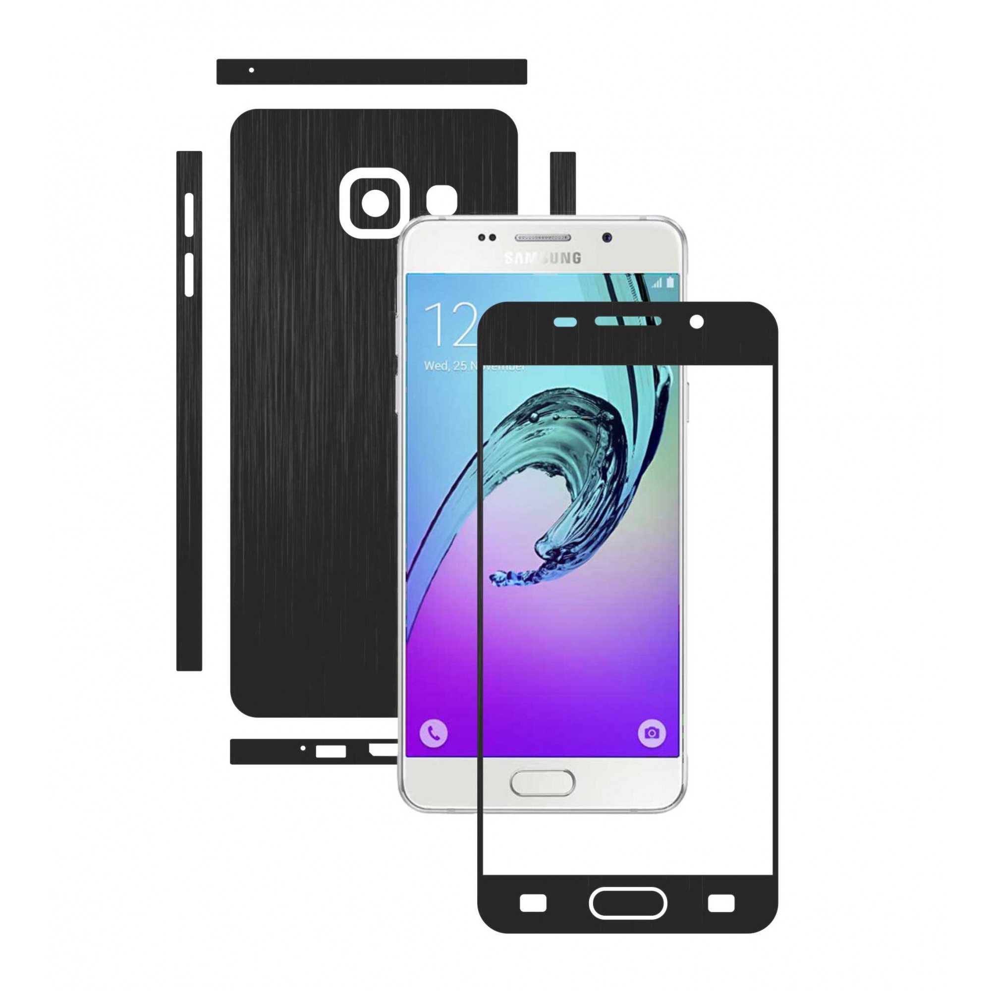 Folie de protectie Full Body Carbon Skinz, Acoperire Totala, Brushed Negru pentru Samsung Galaxy A3 2016