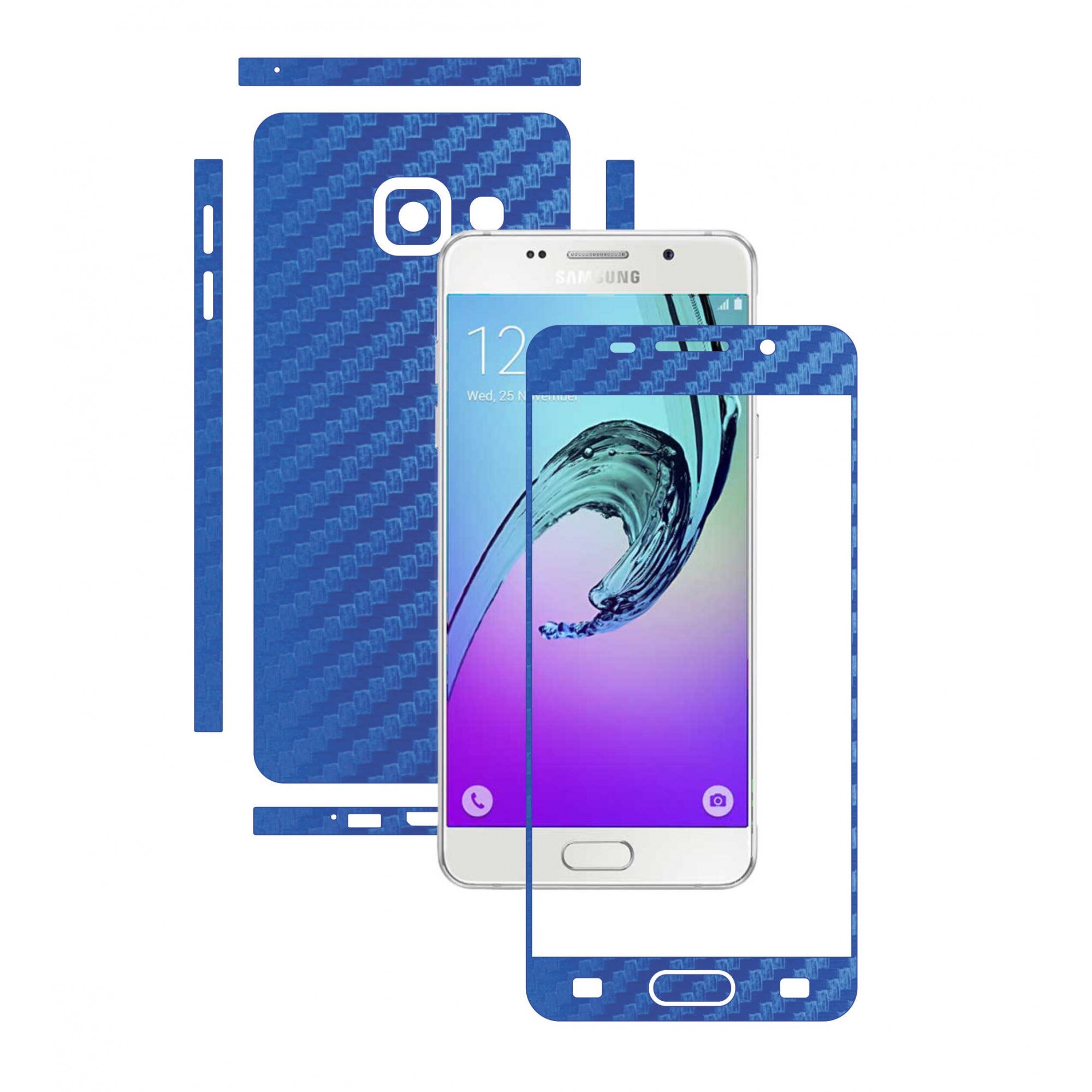 Folie de protectie Full Body Carbon Skinz, Acoperire Totala, Carbon Albastru pentru Samsung Galaxy A3 2016