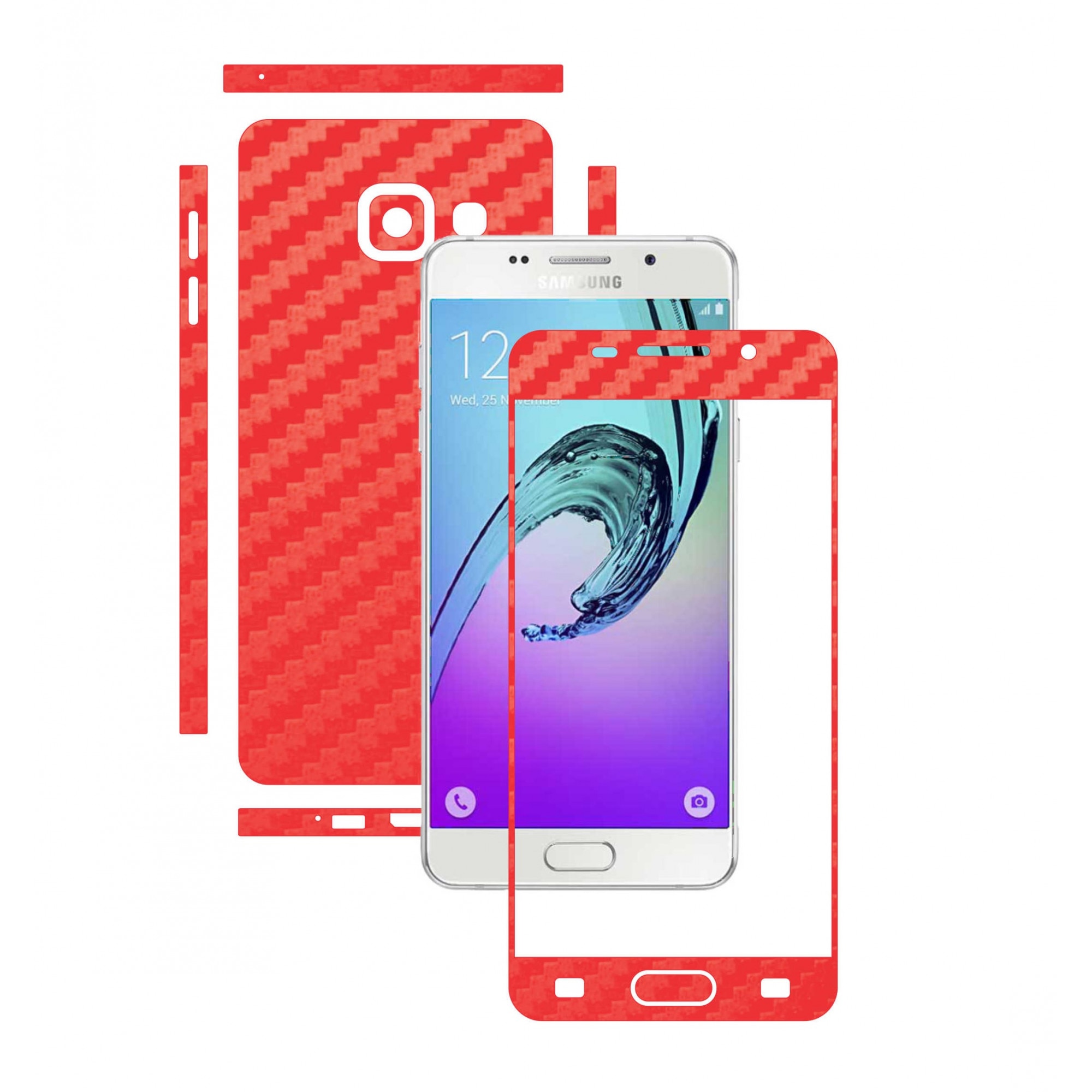 Folie de protectie Full Body Carbon Skinz, Acoperire Totala, Carbon Rosu pentru Samsung Galaxy A3 2016