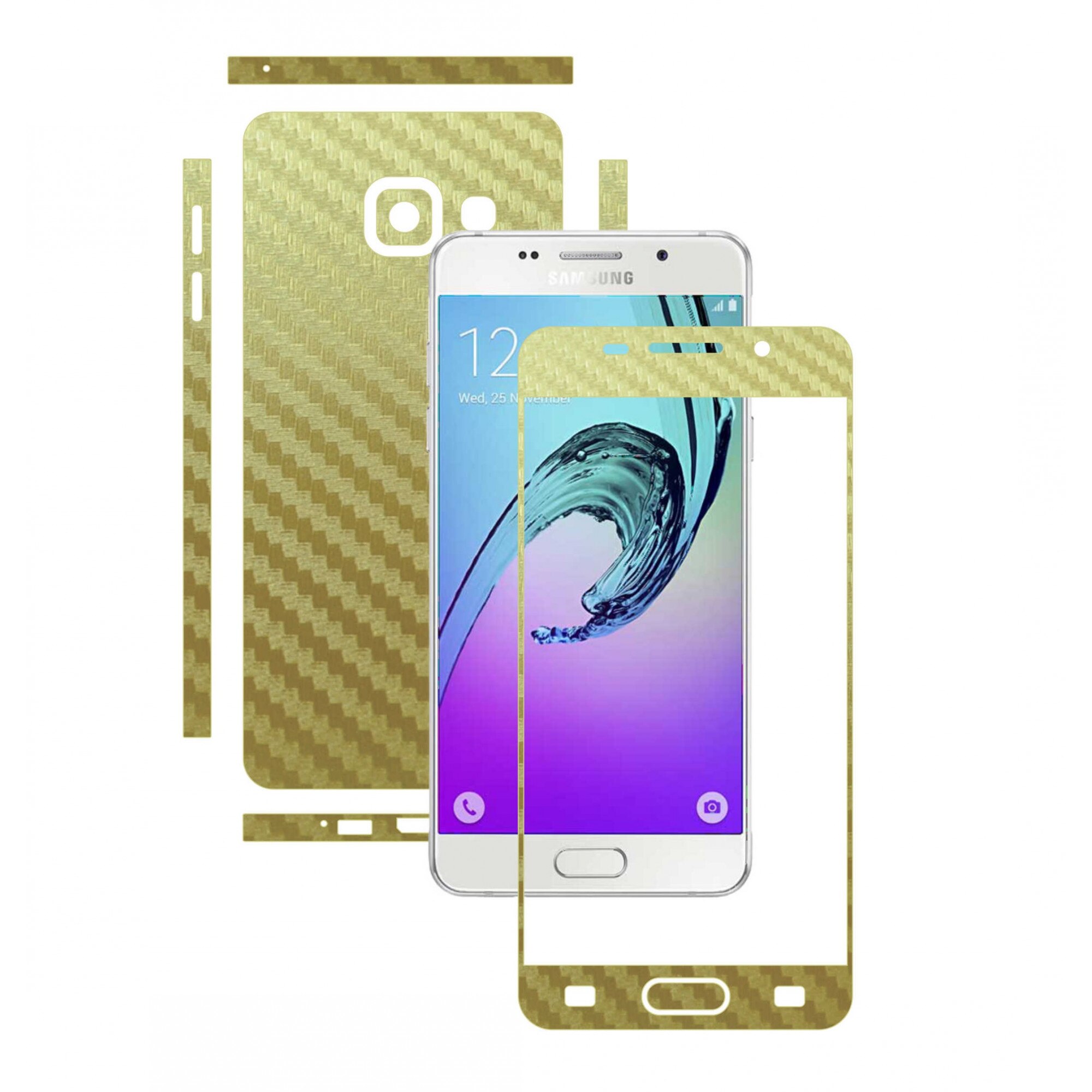 Folie de protectie Full Body Carbon Skinz, Acoperire Totala, Carbon Auriu pentru Samsung Galaxy A3 2016