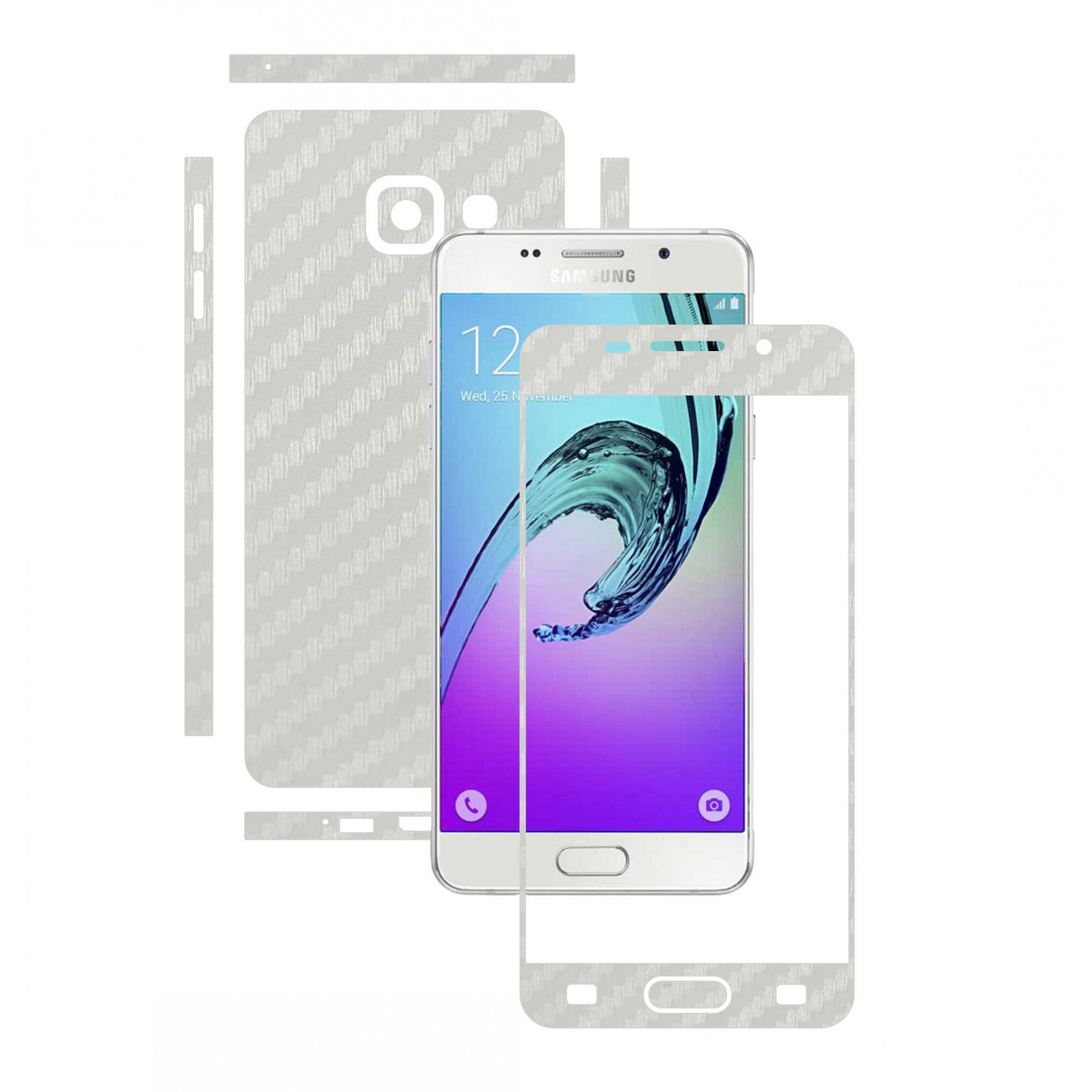Folie de protectie Full Body Carbon Skinz, Acoperire Totala, Carbon Alb pentru Samsung Galaxy A3 2016