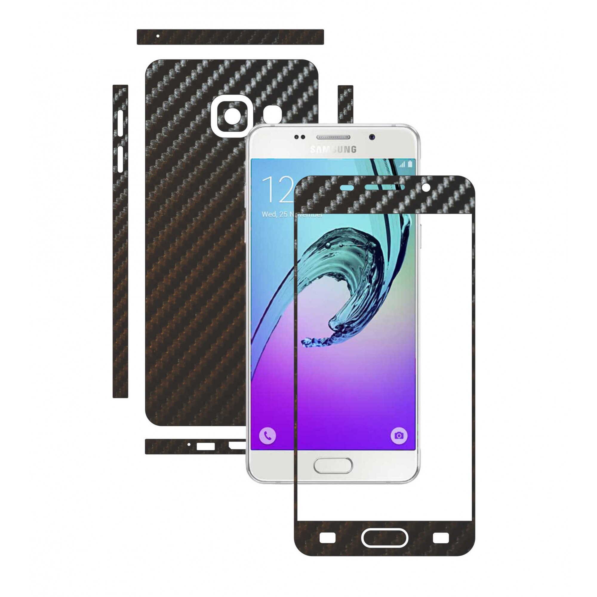Folie de protectie Full Body Carbon Skinz, Acoperire Totala, Carbon Negru pentru Samsung Galaxy A3 2016