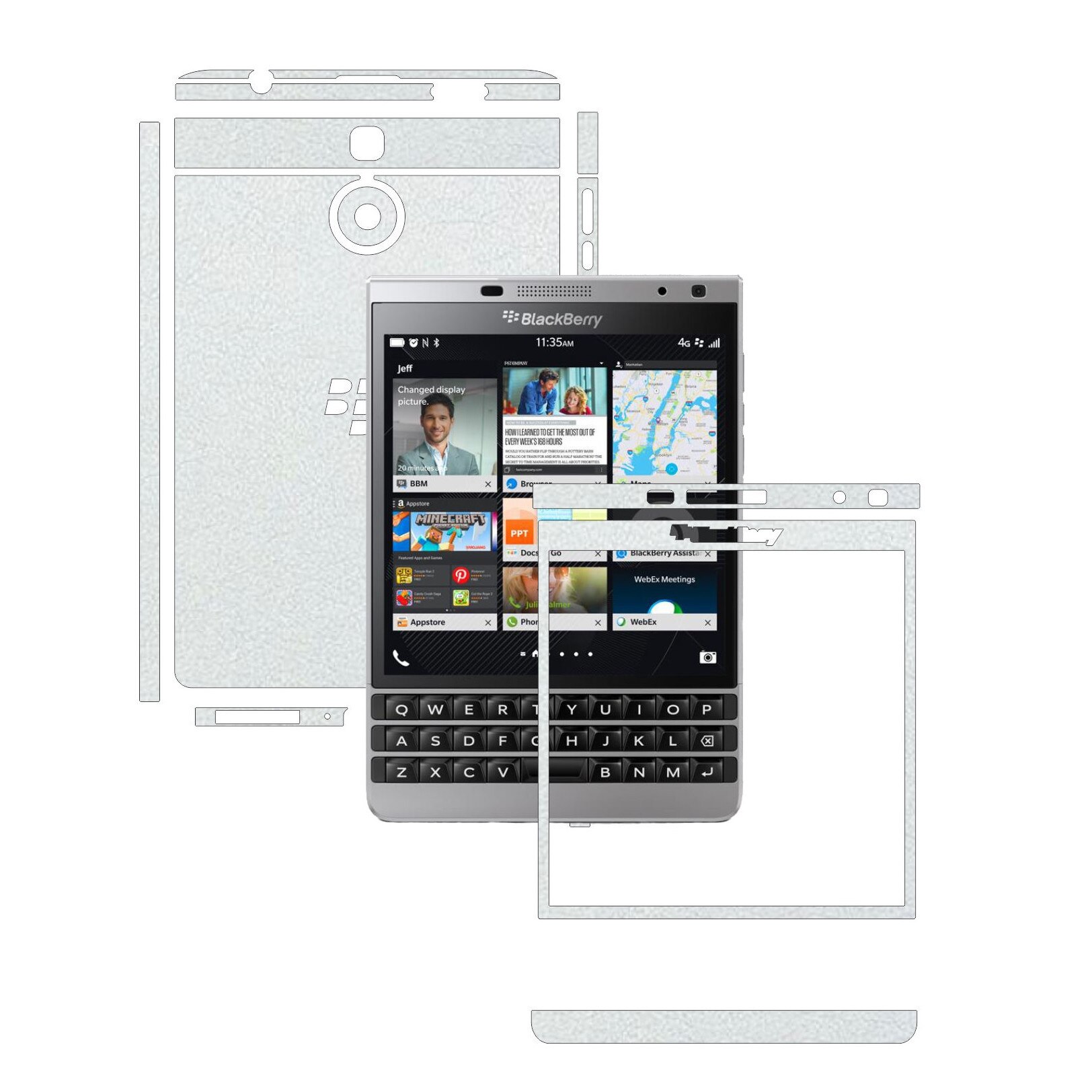 Folie de protectie Full Body Carbon Skinz, Acoperire Totala, Piele Alba pentru BlackBerry Passport Silver Edition