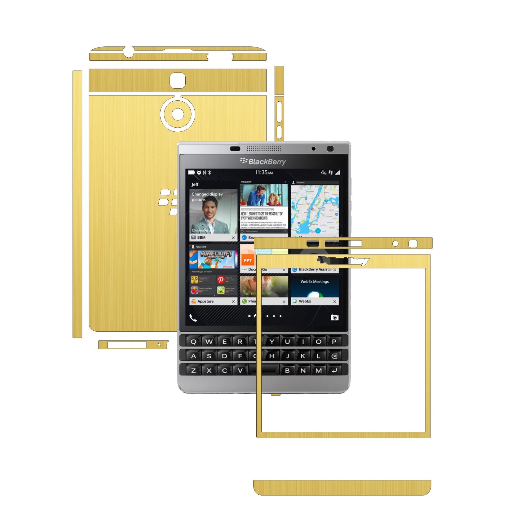 Folie de protectie Full Body Carbon Skinz, Acoperire Totala, Brushed Auriu pentru BlackBerry Passport Silver Edition