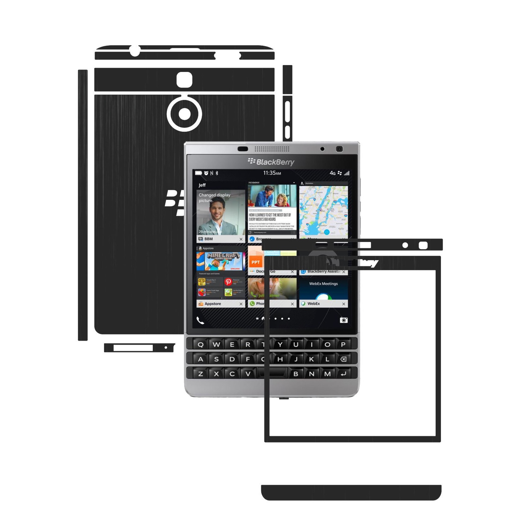 Folie de protectie Full Body Carbon Skinz, Acoperire Totala, Brushed Negru pentru BlackBerry Passport Silver Edition