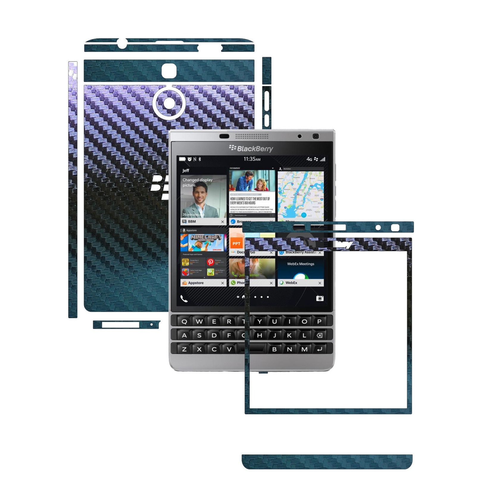 Folie de protectie Full Body Carbon Skinz, Acoperire Totala, Carbon Cameleon pentru BlackBerry Passport Silver Edition