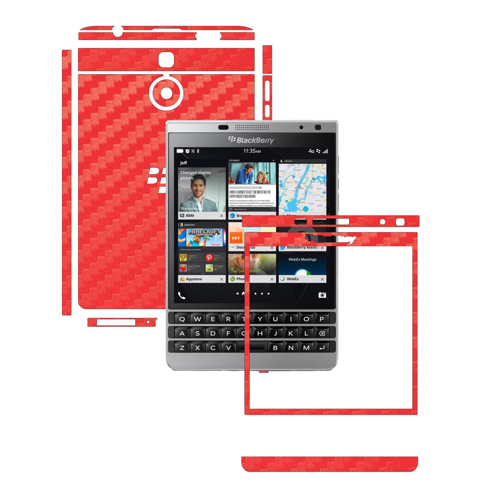 Folie de protectie Full Body Carbon Skinz, Acoperire Totala, Carbon Rosu pentru BlackBerry Passport Silver Edition