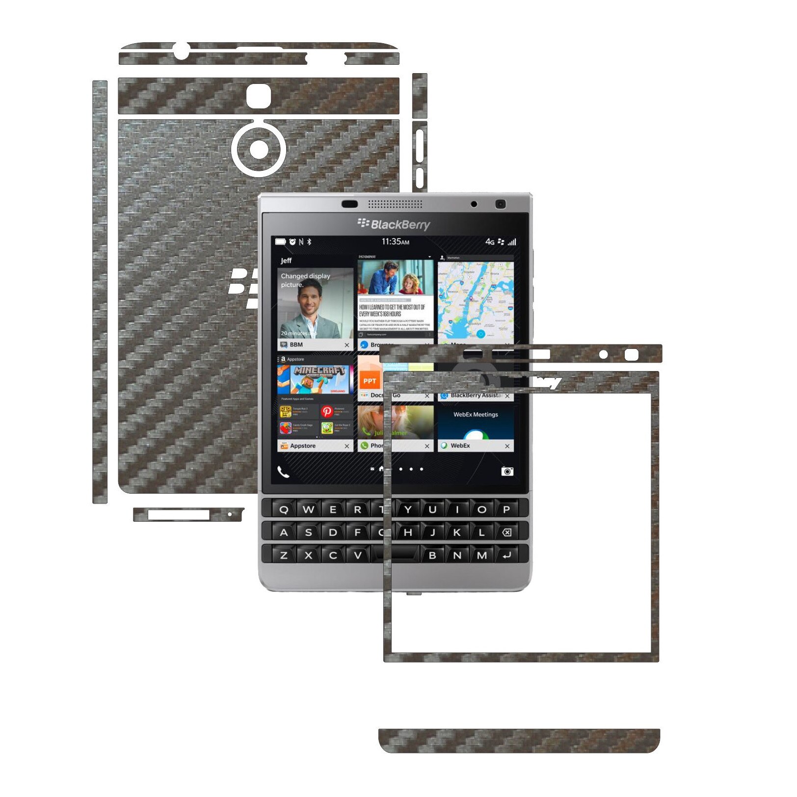 Folie de protectie Full Body Carbon Skinz, Acoperire Totala, Carbon Gri Argintiu pentru BlackBerry Passport Silver Edition