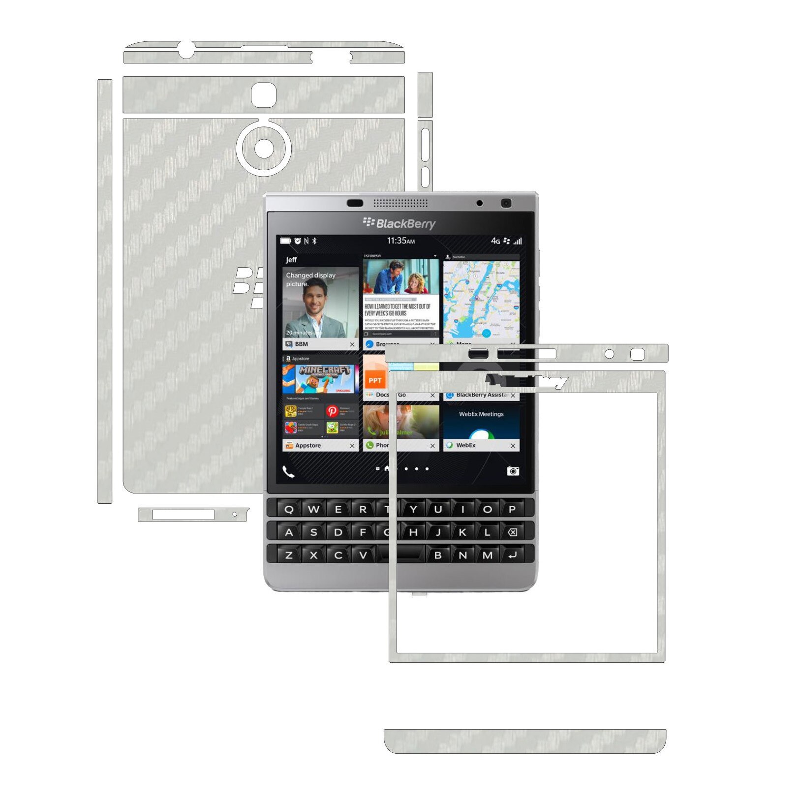 Folie de protectie Full Body Carbon Skinz, Acoperire Totala, Carbon Alb pentru BlackBerry Passport Silver Edition