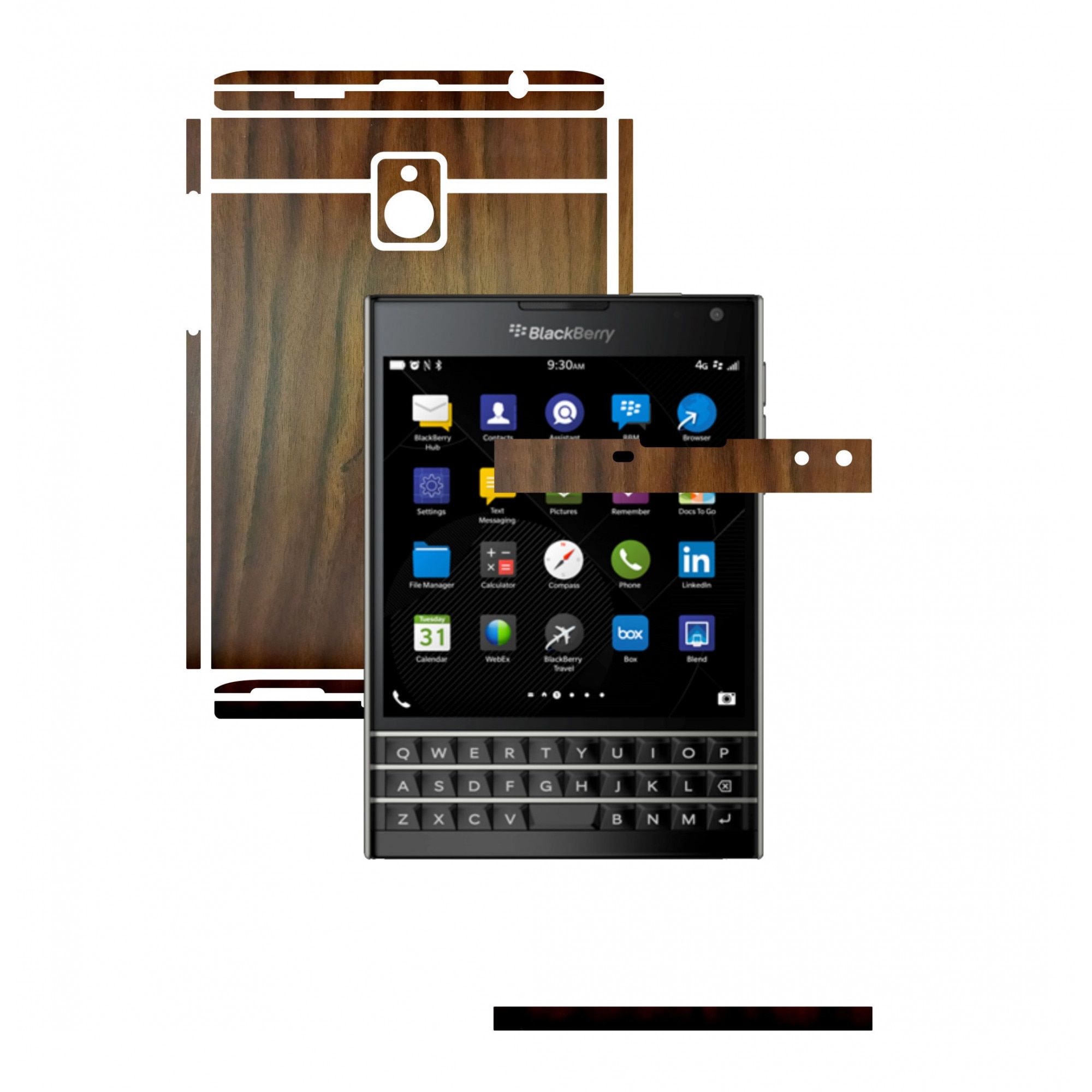 Folie de protectie Full Body Carbon Skinz, Acoperire Totala, Lemn Nuc Inchis pentru BlackBerry Passport