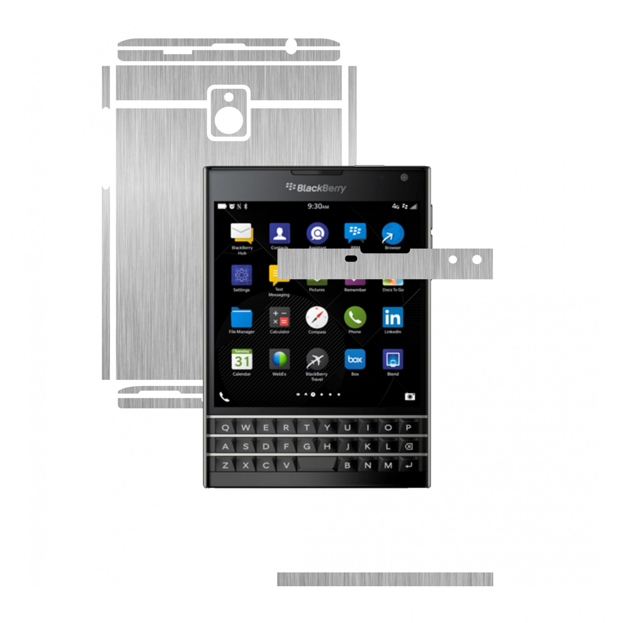 Folie de protectie Full Body Carbon Skinz, Acoperire Totala, Brushed Argintiu pentru BlackBerry Passport