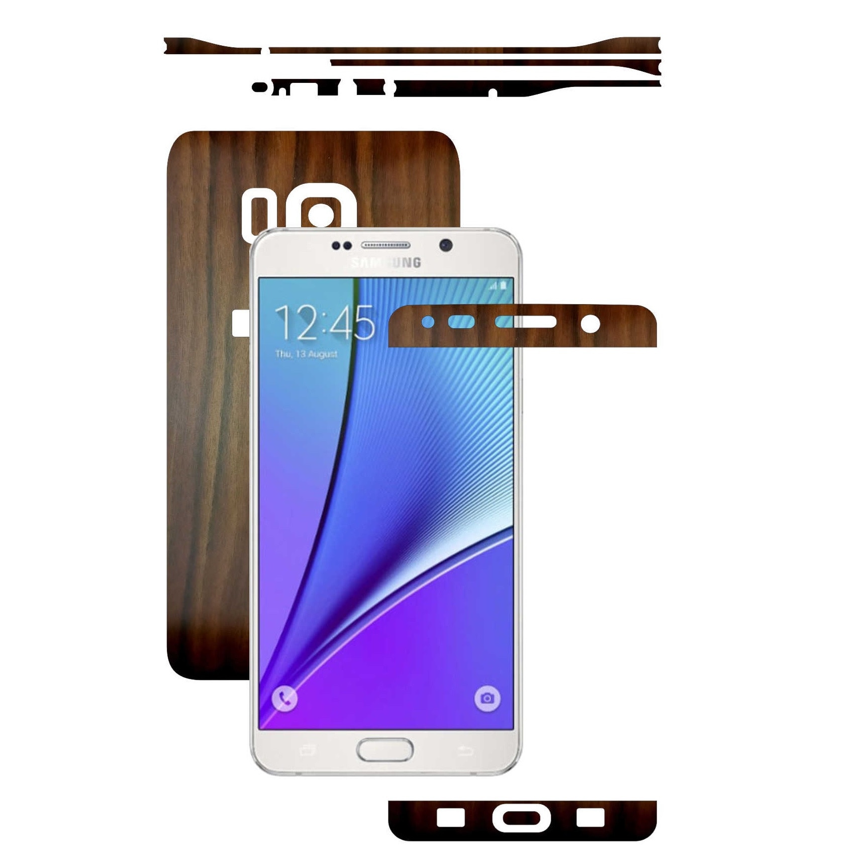 Folie de protectie Full Body Carbon Skinz, Acoperire Totala, Lemn Nuc Inchis pentru Samsung Galaxy Note 5