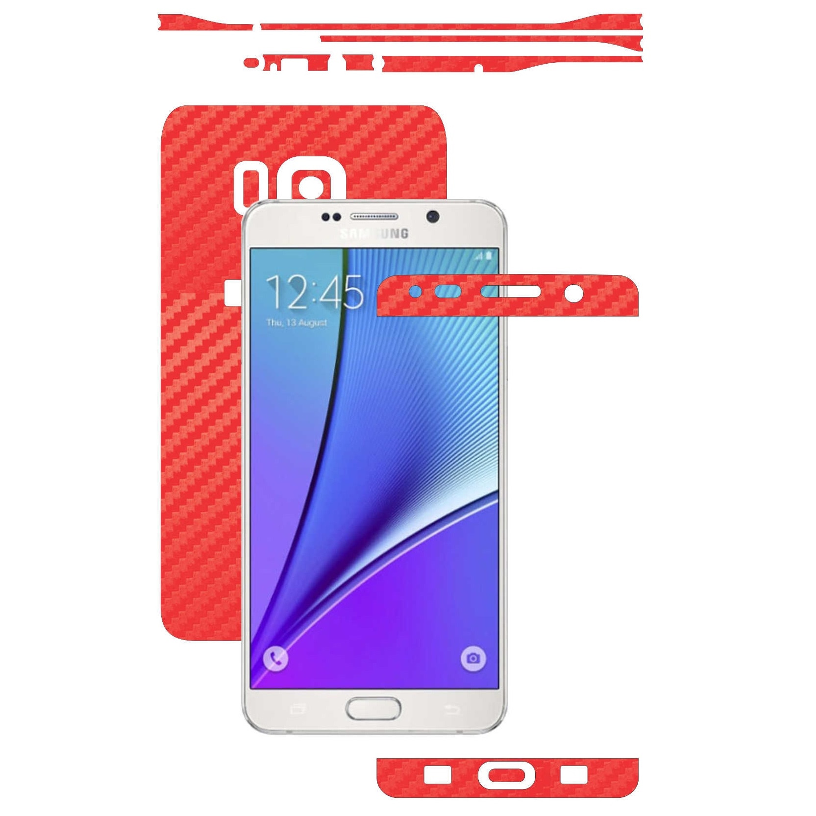 Folie de protectie Full Body Carbon Skinz, Acoperire Totala, Carbon Rosu pentru Samsung Galaxy Note 5