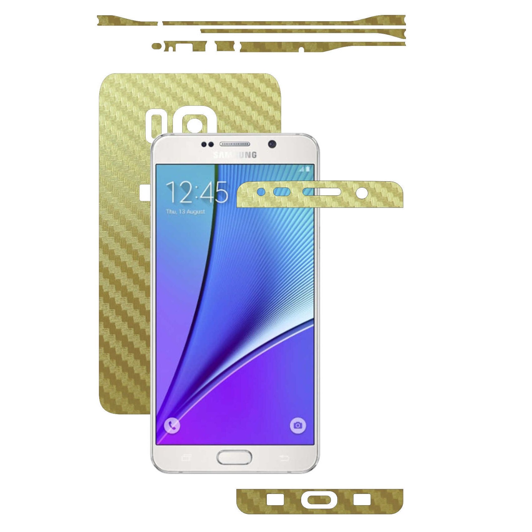 Folie de protectie Full Body Carbon Skinz, Acoperire Totala, Carbon Auriu pentru Samsung Galaxy Note 5
