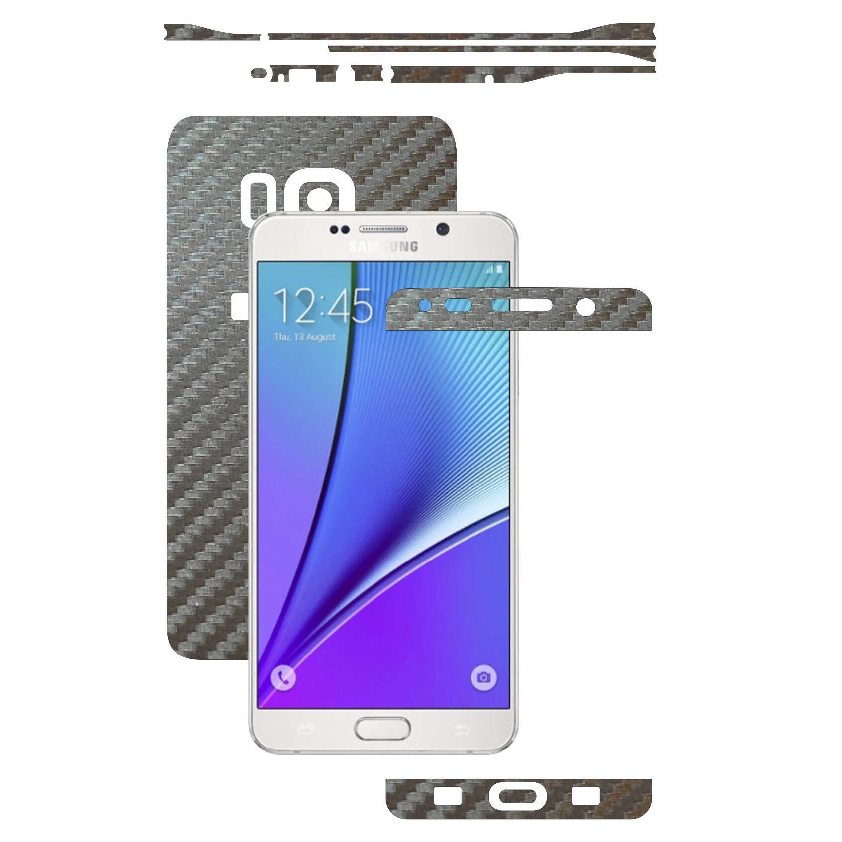 Folie de protectie Full Body Carbon Skinz, Acoperire Totala, Carbon Gri Argintiu pentru Samsung Galaxy Note 5