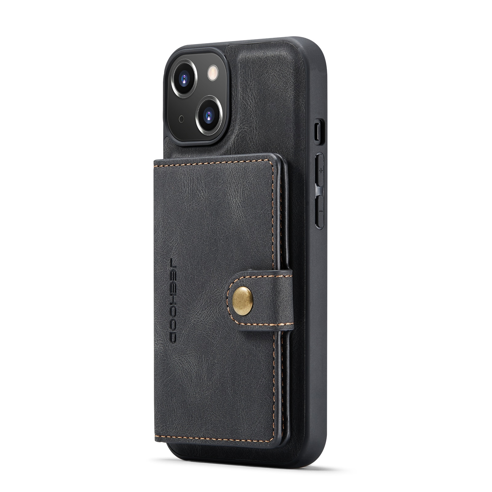 Husa pentru iPhone 14 Plus, piele cu textura moale, back cover, mini portofel detasabil, CaseMe, Negru