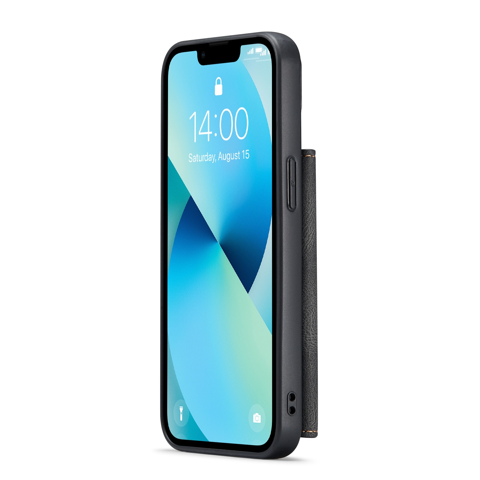 Husa pentru iPhone 14 Plus, piele cu textura moale, back cover, mini portofel detasabil, CaseMe, Negru