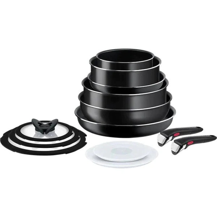 Комплект Tefal Easy Cook & Clean от 13 части, тиган 22 см/28 см, тенджера 16 см/20 см, стъклен капак 16 см/20 см/24 см, херметичен капак 16 см/20 см, уок 26 см, тенджера 24 см, 2 дръжки