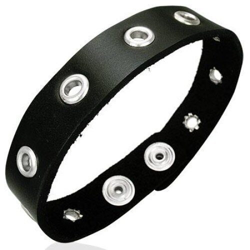 Bratara piele neagra reglabila cu accesorii metalice Negru - BeSpecial