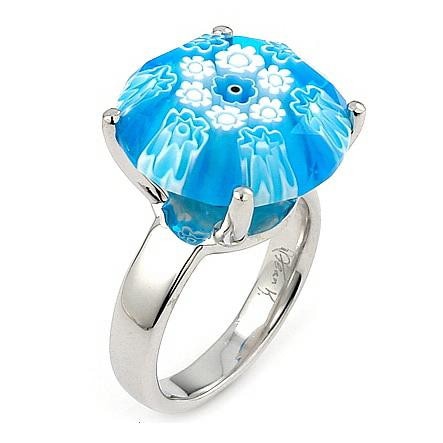 Inel argint 925 rodiat cu sticla murano millefiori - BeSpecial 6177, 18,2 mm (8 US), Alb