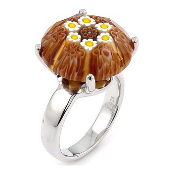 Inel argint rodiat cu sticla murano millefiori, Diametru 18.2 mm Inel argint rodiat cu sticla murano millefiori, Diametru 18.2 mm