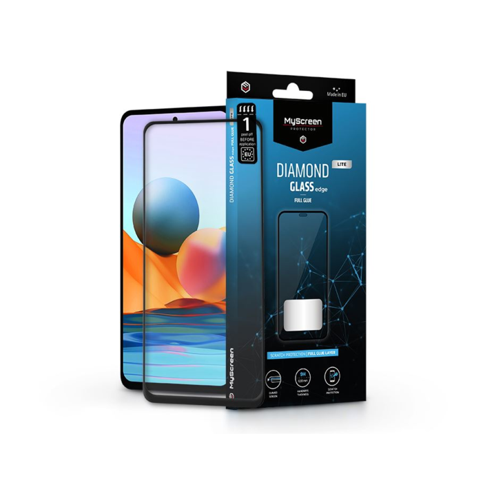 MyScreen Diamond Glass Lite edge - Xiaomi Redmi Note 10 Pro / Pro Max teljes képernyős kijelzővédő üvegfólia fekete (9H)