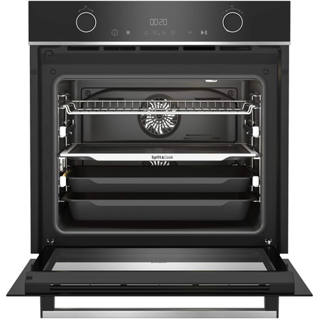 Cuptor incorporabil Beko BBVM13400XDS, Electric, 72 l, Split & Cook, RecycledNet, SteamShine Cleaning, SoftClose door, 3D Cooking, Rafturi telescopice, Clasa A+, Negru + inox