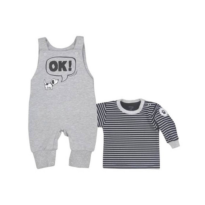 Compleu 2 piese salopeta si bluza pentru baieti Koala Piesek 08-804, Gri 56 CM