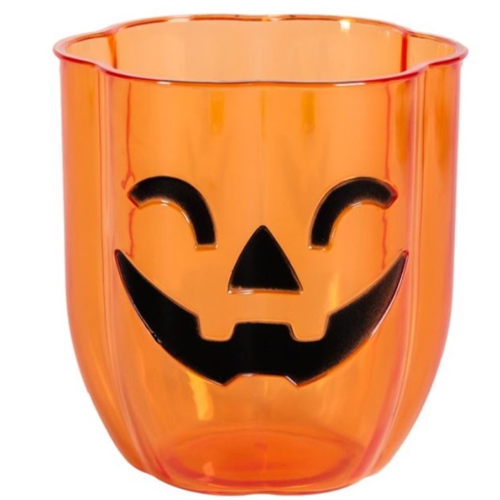 Halloween témájú üveg, műanyag, narancs, Ø9,5x10 cm, M Deco