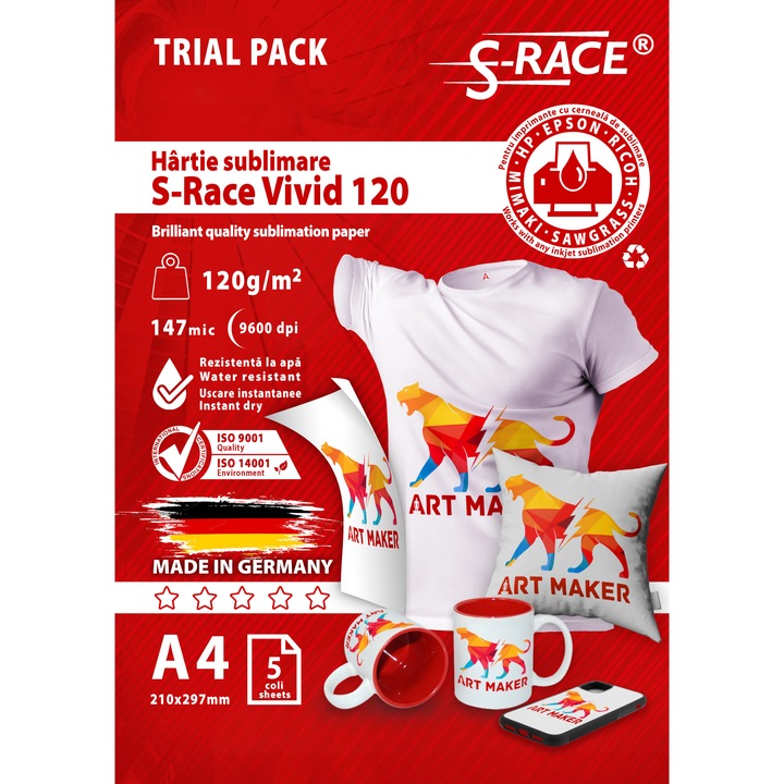 Papier sublimation pour transfert - S-RACE Vivid 120 - Format A4 - 120g -  Pack de 100 feuilles