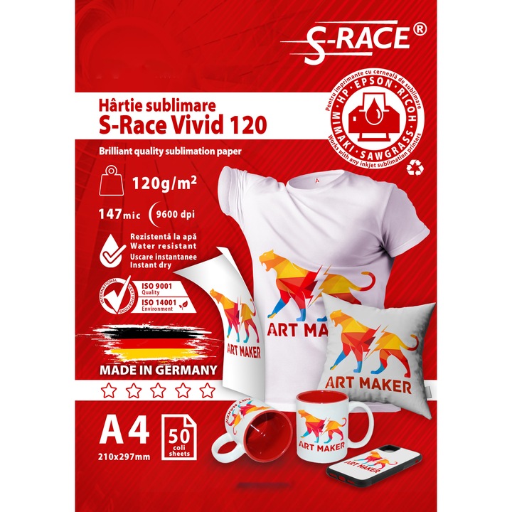 Hartie Sublimare S-RACE VIVID 120, A4, 50 coli/top