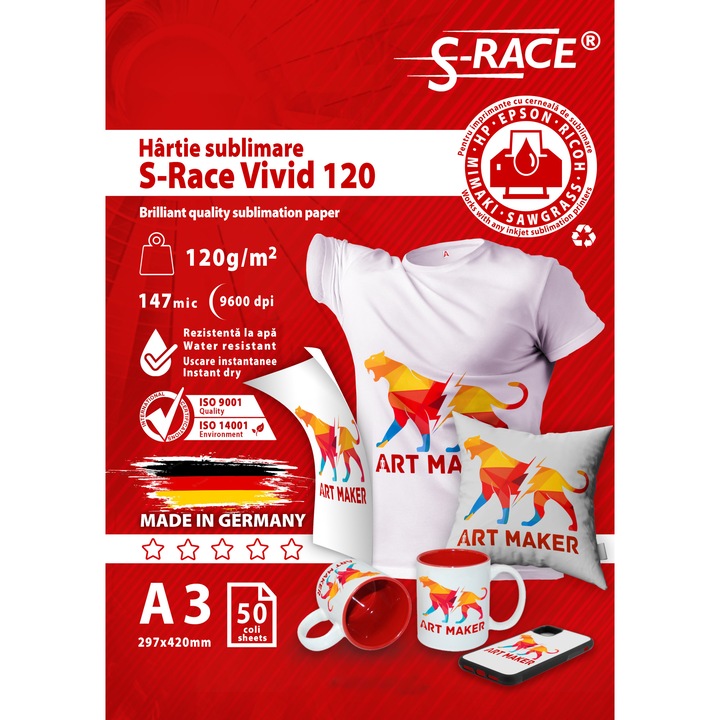 Hartie Sublimare S-RACE VIVID 120, A3, 50 coli/top