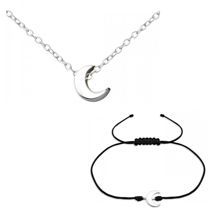 Set argint 925 colier si bratara cu snur Moon Boutique 23, lungime 45 cm, cutie bijuterie